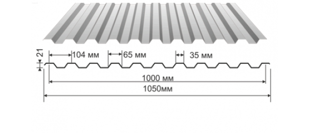 Профнастил оцинкованный С-21 1050x2000 (эконом) купить недорого в Талдоме