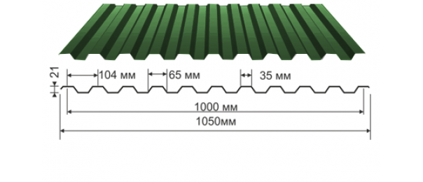 Профнастил зеленый оцинкованный  RAL 6005 С-21 купить недорого в Талдоме